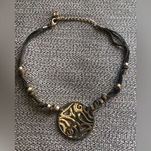 Chico’s Necklace faux leather cord gold tone pendant 18”